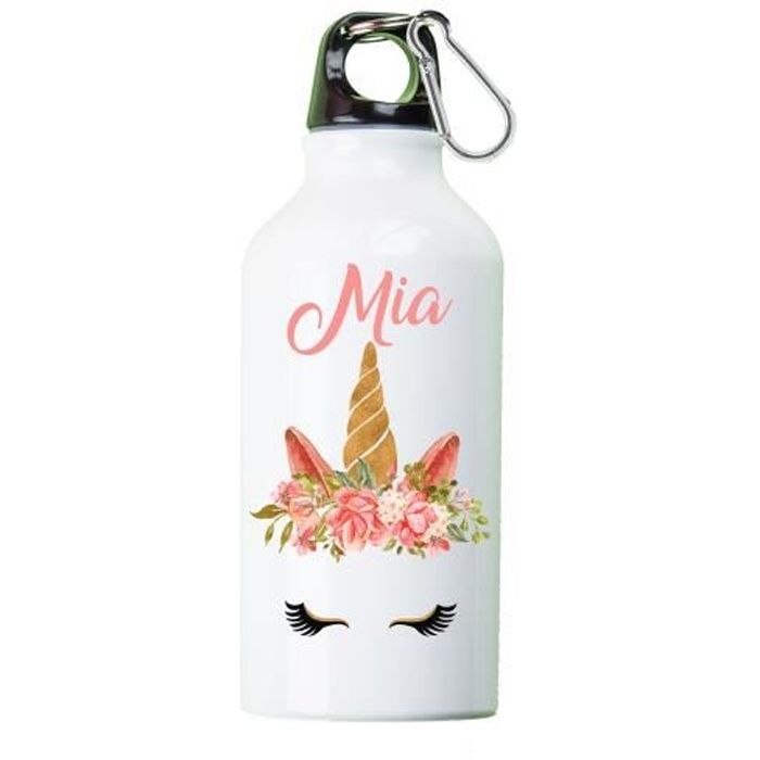 Gourde Aluminium licorne "Choisissez votre prénom"| Gourde sans BPA , Bouteille d'eau ,Gourde à personnaliser, Gourde enfant