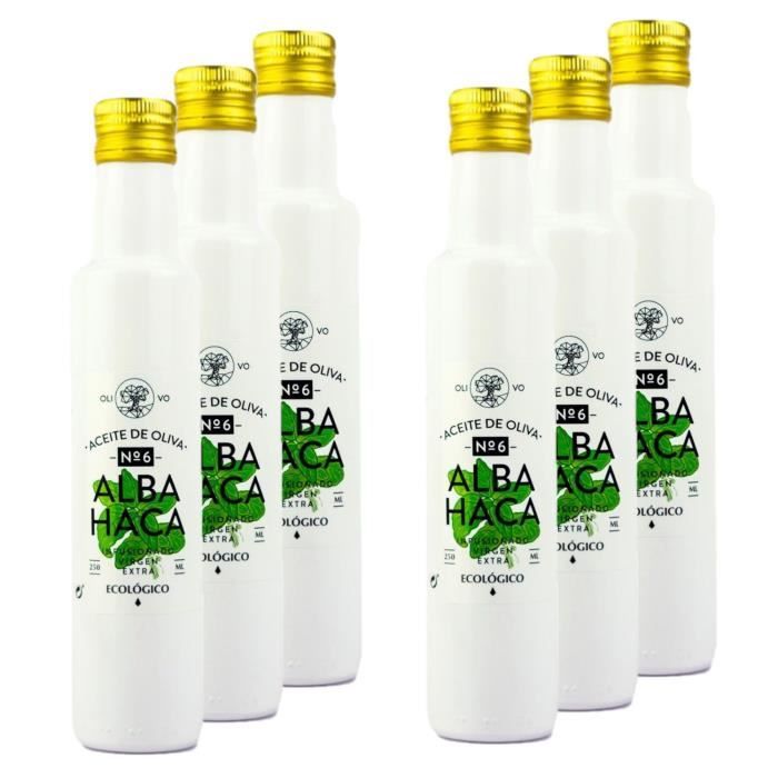 Lot 6x Huile olive extra vierge BIO - Infusée au basilic - bouteille 250ml