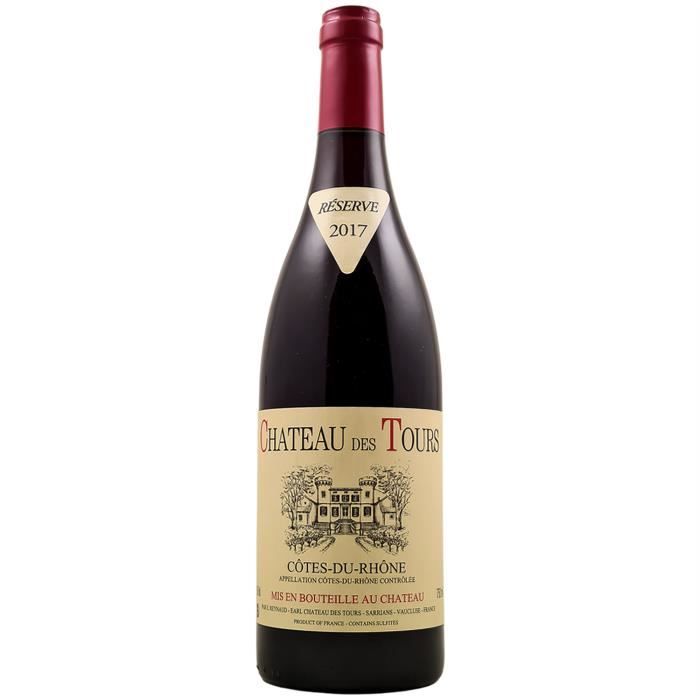 Côtes du Rhône Rouge 2017 - 75cl - Château des Tours - Vin AOC Rouge de la Vallée du Rhône - Cépages Grenache, Cinsault, Syrah