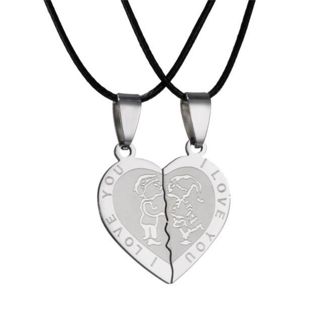 Collier Premium - I Love You - Couple Amoureux - Coeurs - Argenté