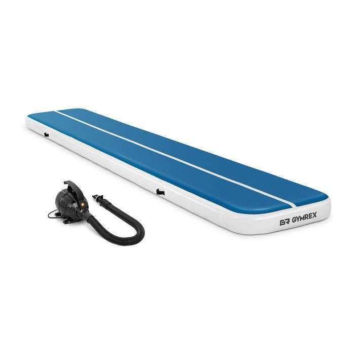 Tapis de Gym Kit Airtrack Gonflable Matelas de Tumbling Gymrex GR-ATM7-SET (600x100x20cm 300 kg 10 PSI / 07 bar Bleu/Blanc)