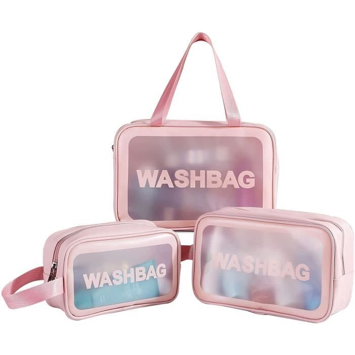 Lot de 3 Trousse de toilette transparente, Set de maquillage sac de rangement, Rose Trousse de Toilette pour voyage
