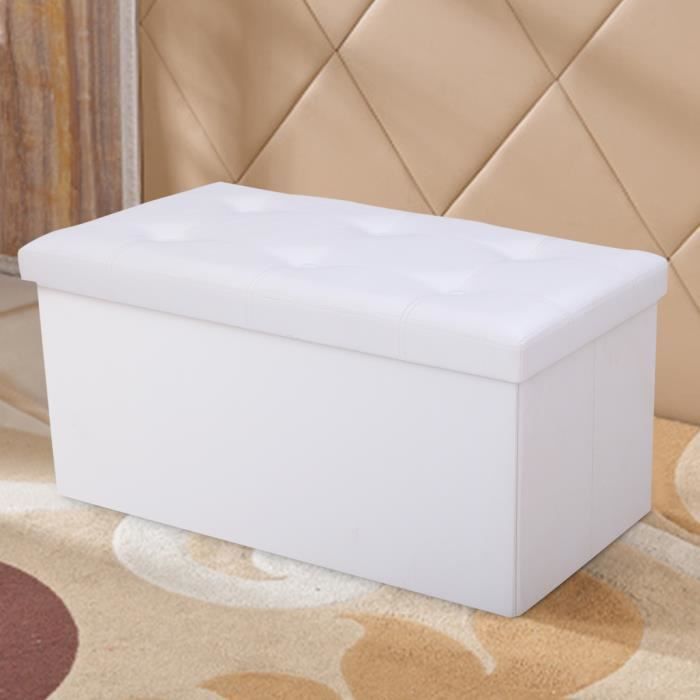 Banc Coffre Siège de Rangement Pouf Repose-pied - 109L- 76 x 38 x 38CM en Cuir de PVC Blanc Gagner de l'espace Charge max. 300KG