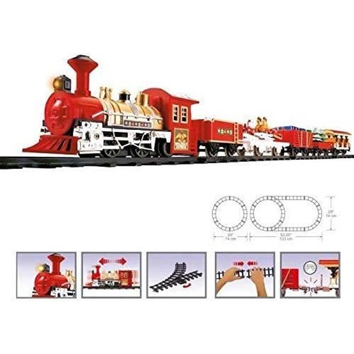 WEB2O Grand Coffret Train électrique de Noël - Son et Lumière - Décoration de Noël Train avec Wagon animés et Rails Sapin père Noel