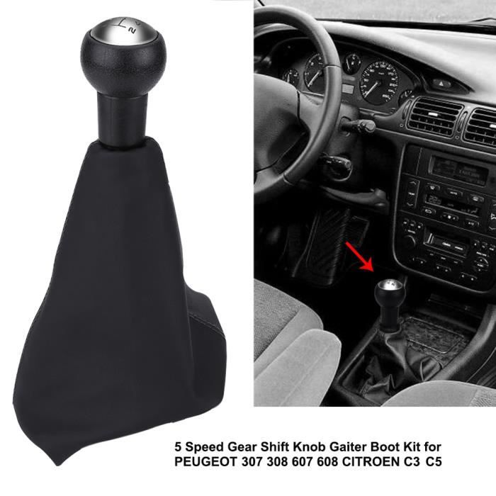 NEUFU 1PCS 5 Vitesse Levier Pommeaux Soufflet Étagère Bouton Noir Pour PEUGEOT 307 308 607 608 CITROEN C3 C5 HB016 -PAS