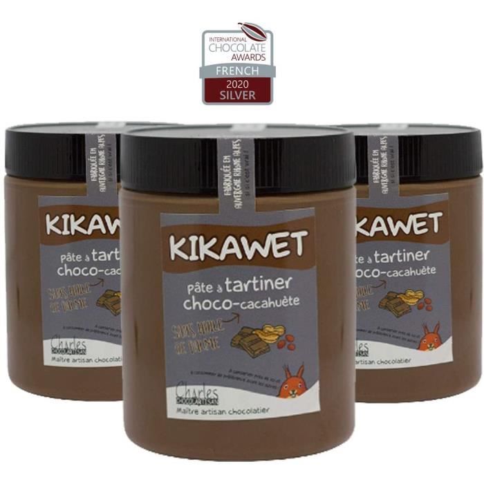 Lot de 3 pots pâtes à tartiner chocolat lait cacahuètes Kikawet - 3x570 g