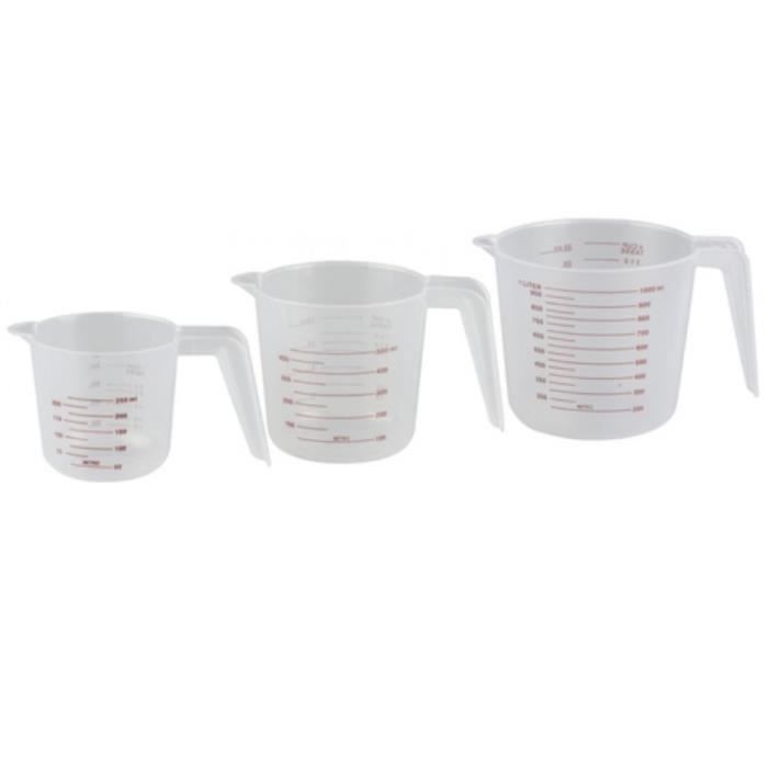 Cuisine Elegance verre gradué 3 pièces 250ml/500ml/1L blanc/transparent
