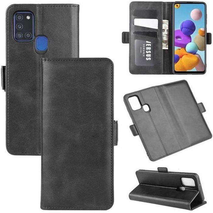 Étui pour Samsung Galaxy A21s Housse Coque Portefeuille Antichoc PU Cuir Luxe Affaires Style Housse Galaxy A21s -noir