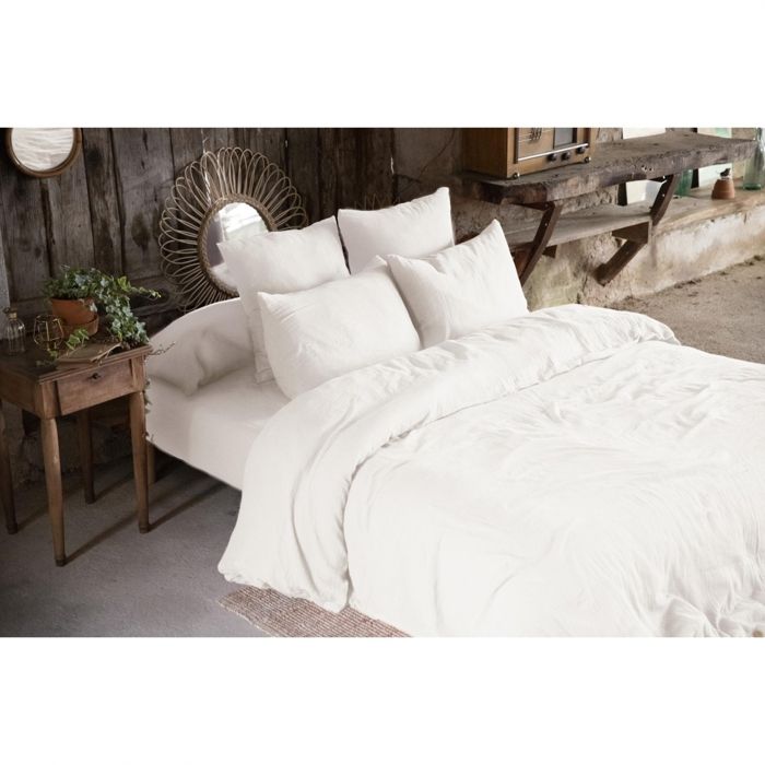CDaffaires Pack double gaze de coton housse de couette 260 x 240 cm + 2 taies d'oreiller 50 x 70 blanc Blanc