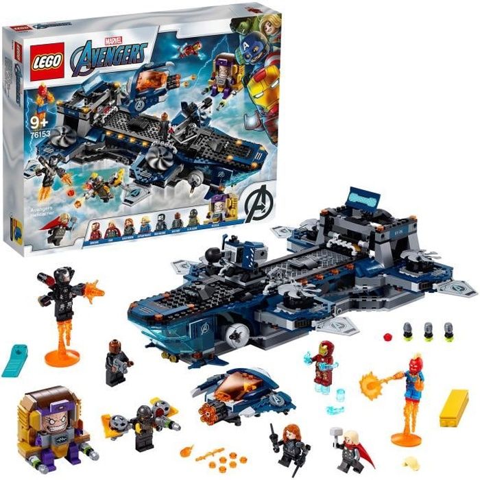 LEGO® Marvel Super Heroes 76153 L'héliporteur des Avengers, Mini-Figurines Iron Man, Thor et Captain Marvel Jouet Enfant 9 ans et +