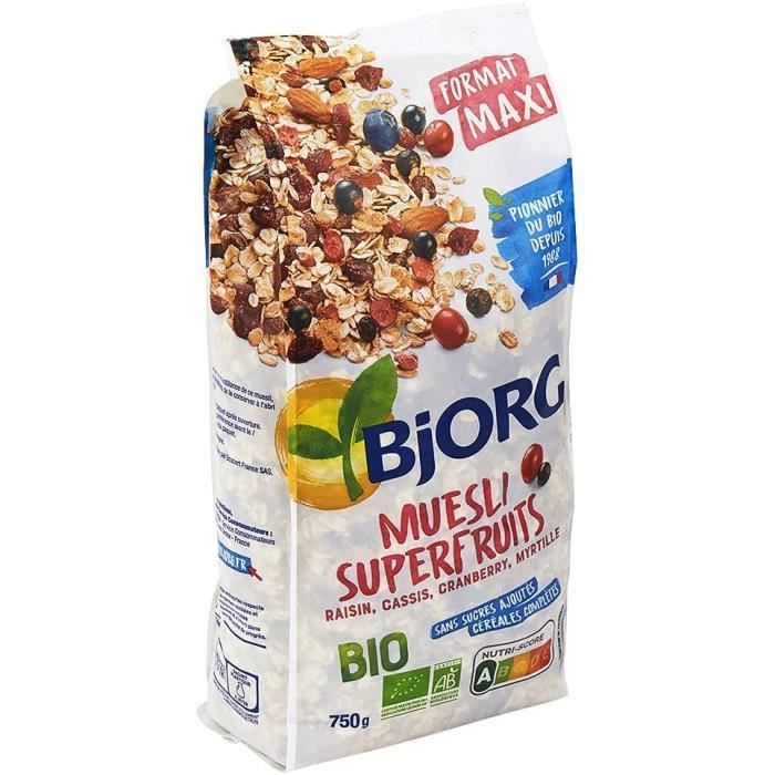Muesli - Superfruits Bio Raisins Cassis Myrtilles Cranberries Sans Sucres