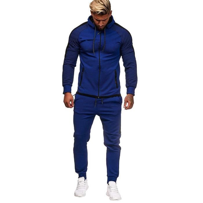 hommes automne gradient zipper imprimer sweat top pantalons ensembles sport suit survêtement bleu foncé ZZS201210741DB