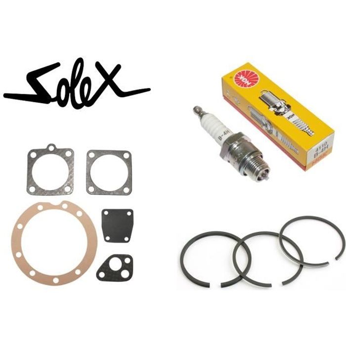 KIT SOLEX 2200 3800 5000 MICRON : JOINT + MEMBRANE + BOUGIE NGK B4H + SEGMENT PISTON VELOSOLEX CYCLOMOTEUR VINTAGE ANCIEN POMPE
