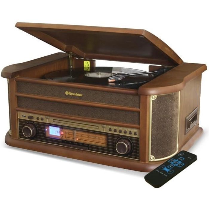 Platine Vinyle Roadstar HIF-1993BT 33-45-78 Trs, 2 Enceintes 32W PMPO, CD, CASSETTE, USB, Bluetooth, FM AM RADIO, FInition BOIS