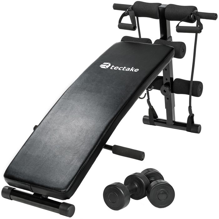 TECTAKE Banc de musculation pliable abdominaux et dorsaux, Banc d’entraînement + 2 Haltères + 2 Cordes d’entraînement