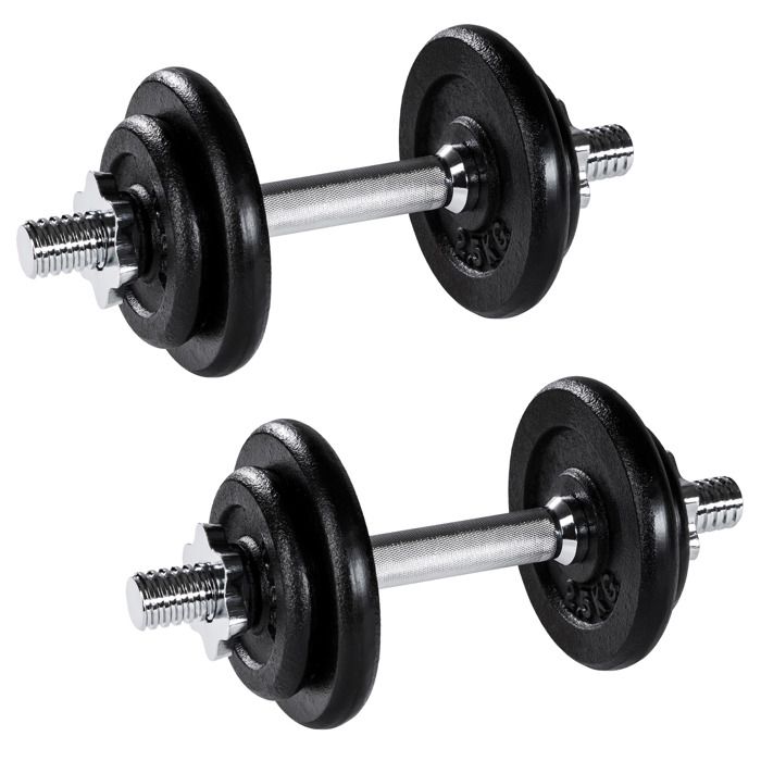 TECTAKE 2 Haltères Courts et 8 Poids en Acier et en Fonte 4 x 1,25 kg + 4 x 2,5 kg