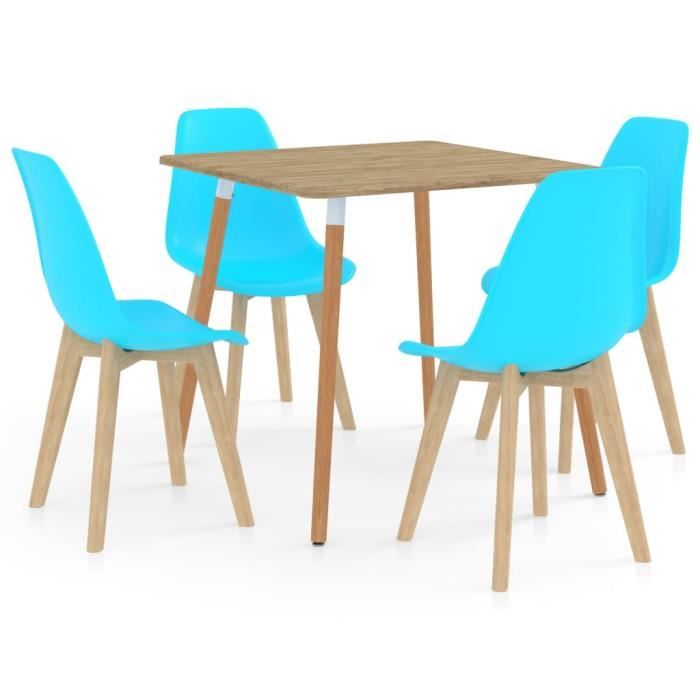 PAL Ensemble Meubles de salle à manger 5 pcs Bleu métal, MDF avec PVC, bois de hêtre 80 x 80 x 75 cm Palm rose1