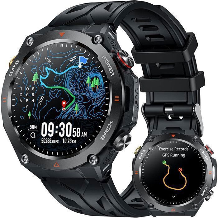 Montre Connectée Homme XTRADITECH Super Fine 9 mm Grand Boîtier Rond Ø 46 mm SmartWatch Étanche Double Bouton 1 Raccourci Sport Noir