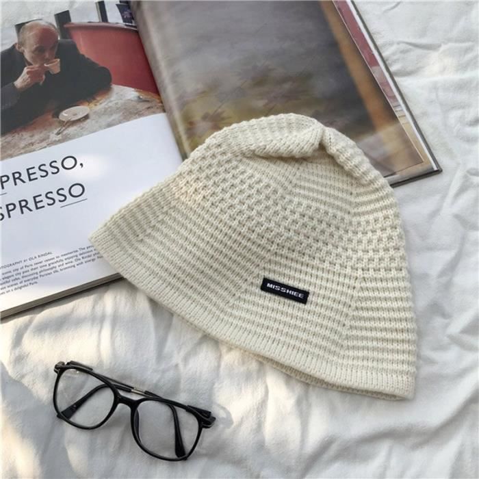 white -Bonnet tricoté pour femmes, couleur unie, chaud, mode rétro, noir, seau, hiver, épais