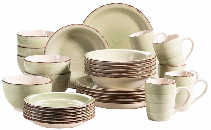 MÄser - 931616 - MASER Bel Tempo II Lot de 30 plats vintage pour 6 personnes en ceramique peinte a la main Vert gres