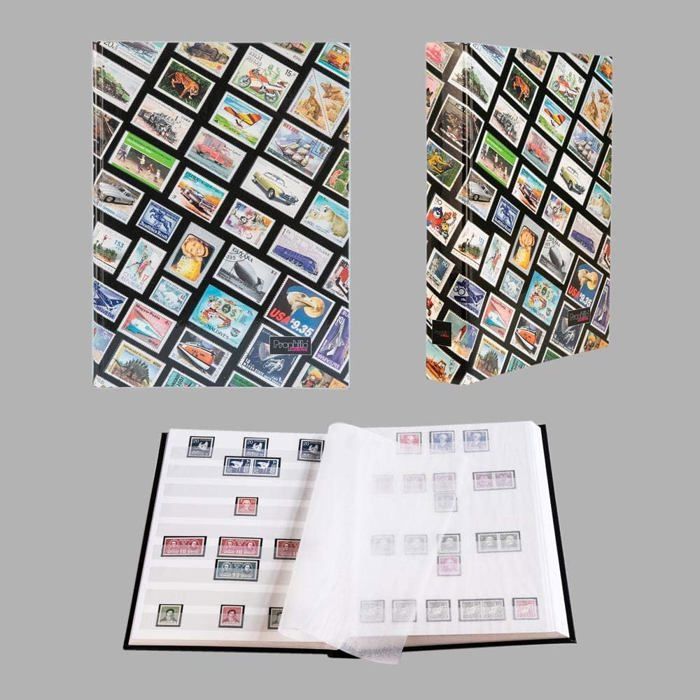 Classeur Album Timbres Prophila – 60 Pages Noires, 9 Bandes Transparentes, Intercalaires Cristal, Couverture Verte, 23x30,5 Cm