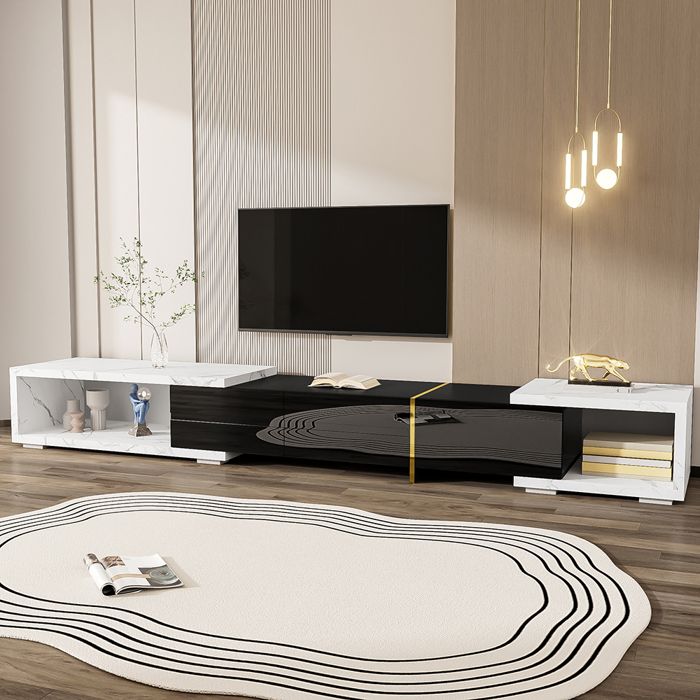 Meuble TV moderne de longueur variable (140-260 cm) fonction pivotante - SWEIKO - Noir+Blanc Meuble TV moderne de longueur variable (140-260 cm) fonction pivotante - SWEIKO - Noir+Blanc