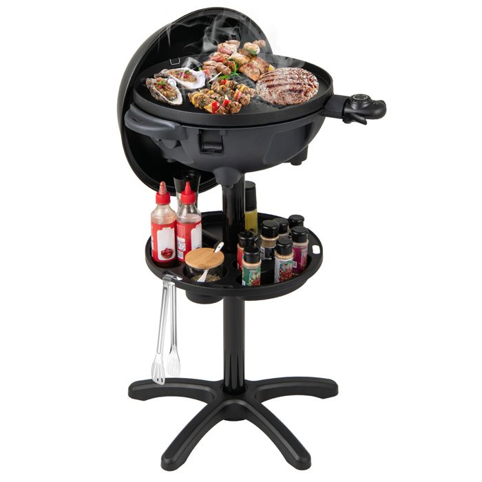 GOPLUS Barbecue Électrique 2 en 1 Température Réglable Plaque Antiadhésive 2 Zones Étagère à Condiments Bac à Graisse
