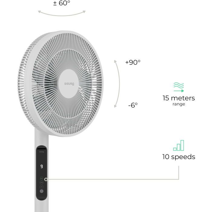 Ventilateur sur pied - SIGURO - FN-T570W - 10 vitesses - Oscillation réglable - 40 dB - Siguro