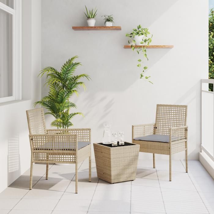 Ensemble Bistro Jardin 3 Pièces VIDAXL Poly Rattan - vue 3