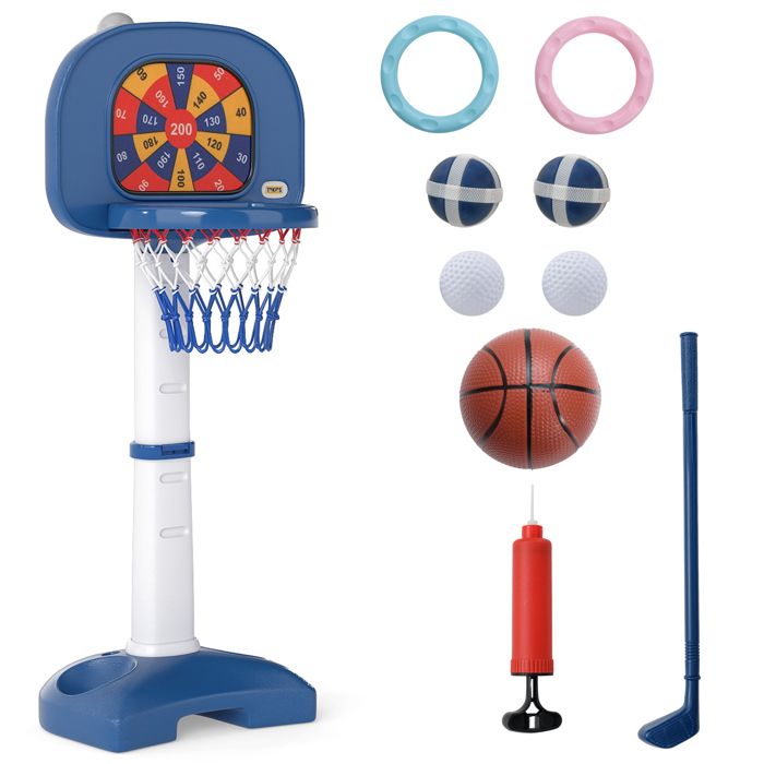 Panier de Basket 4-en-1 pour Enfant COSTWAY avec Jeu dAnneaux Balle Collante Golf et Jeu de Anneaux pour Garçons et Filles