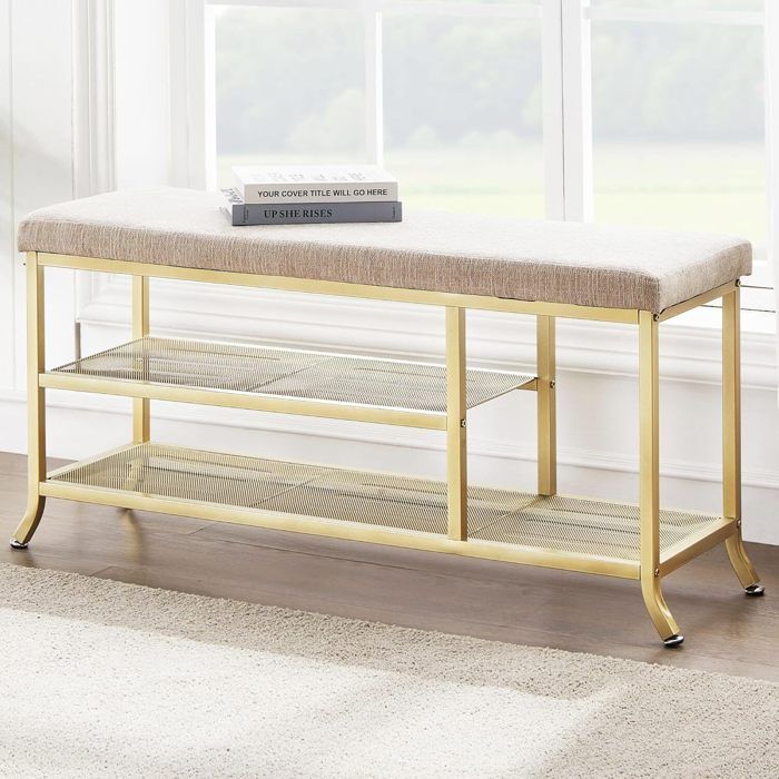 Banc DORE-MEUBLE à chaussures avec 3 étagères Meuble de rangement Etagère en métal-100 X 32 X31CM