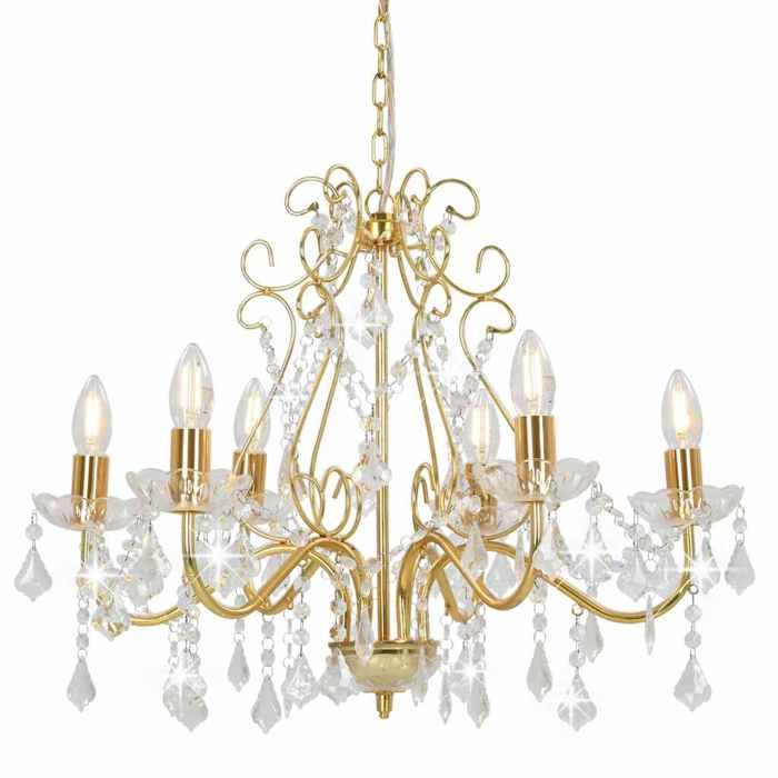 Lustre - vidaXL - Perles de cristal - Doré - 6 x E14 - 60 x 44 cm