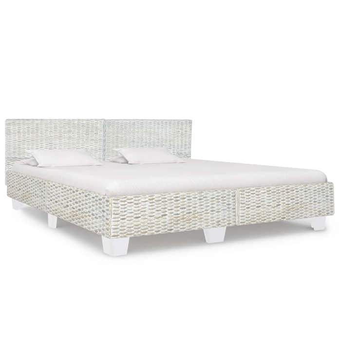 Structure de lit en rotin - UU - Gris - Rotin naturel - 180x200 cm - Acajou et bois de manguier