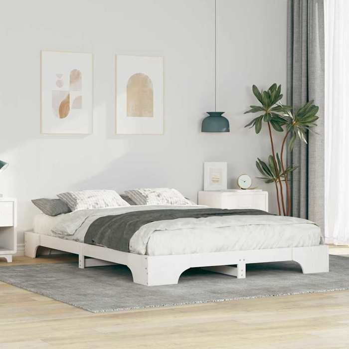 Structure de lit en pin massif - UU - Blanc - 140x210 cm - 217x147x20 cm - Poids maximal 200 kg - Cadre à lattes