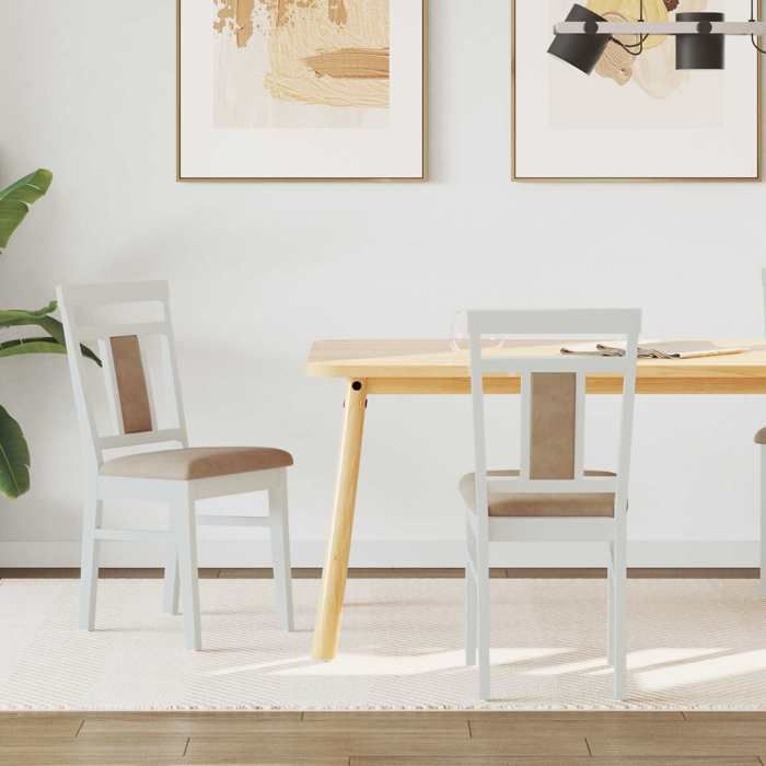 Chaise de salle à manger - vidaXL - Blanc et marron - Bois massif dhévéa - 36x44 5x91 5 cm - Siège rembourré