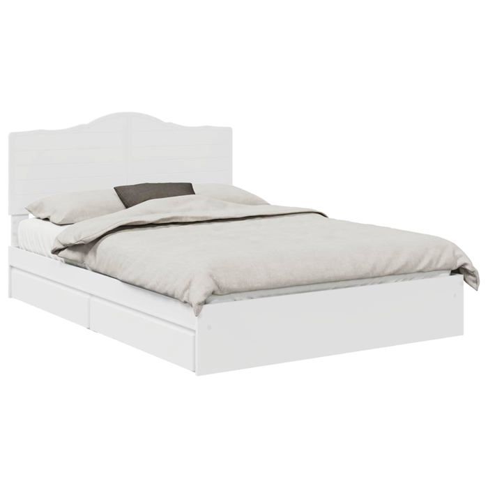 Lit de rangement en bois dingénierie - vidaXL - Blanc - 140x200 cm - 206x143x100 cm - Tiroirs intégrés - Cadre à lattes