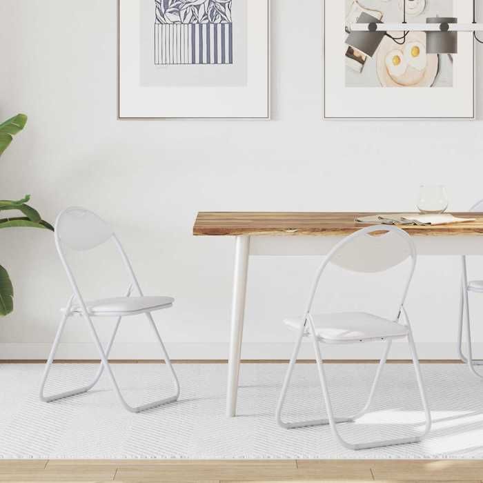 2 pcs Chaises de cuisine Blanc - Magnifique Chaise pliante Classique Pour salon Blanc 48x43 5x81cm Simili cuir 2153