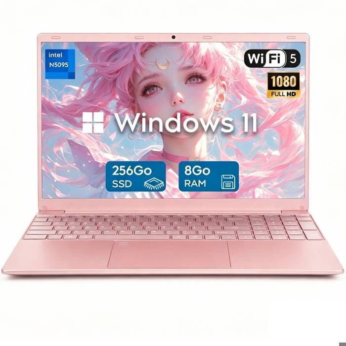 PC Portable 15.6 pouces Intel Celeron N5095 4C/4T 8 Go RAM DDR4 SSD 256 Go Windows 11 Pro Wi-Fi 5 Port HDMI