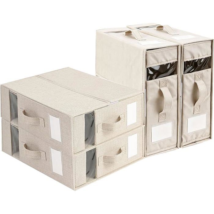 4 Pcs Boîte Rangement Drap de Lit avec Fenêtres Poignées Organisateur de Draps Pliable Organiseur Plac Vêtement en Linge