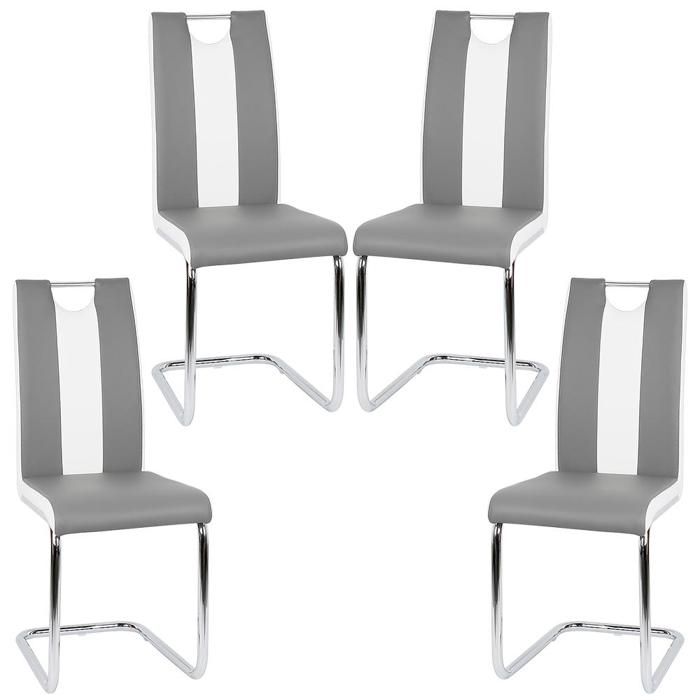 4pcs Chaises de Salle à Manger en Simili PU - Chaise de Cuisine Scandinave Structure Métallique Résistante Gris Clair et Beige