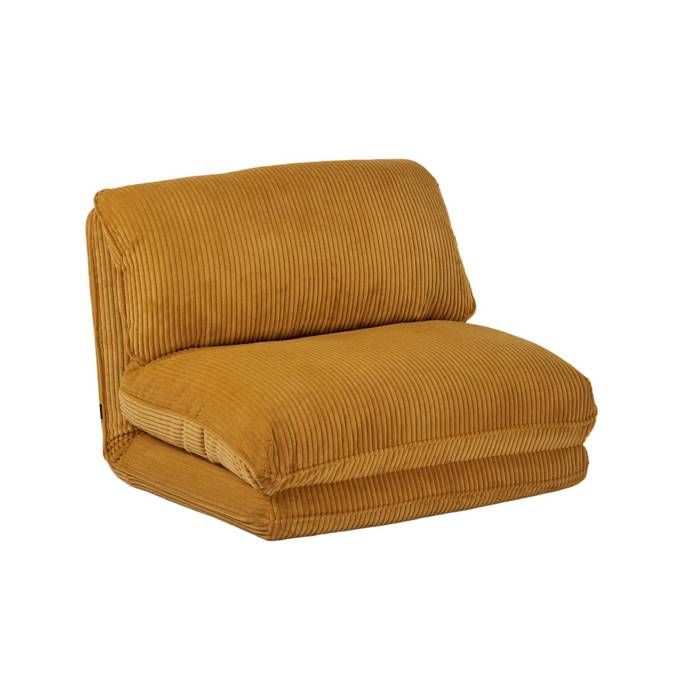 Chauffeuse matelas moutarde convertible velours côtelé grosse côte 1 place Cosy