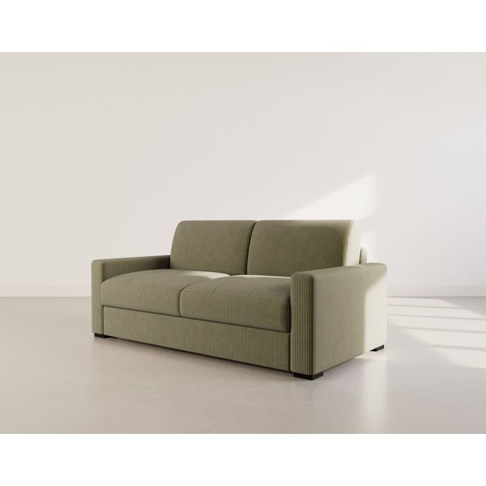 Tristan - Canapé lit 3 places convertible express couchage quotidien 140 cm matelas 14 cm en velours côtelé - Vert Kaki Tristan - Canapé lit 3 places convertible express couchage quotidien 140 cm matelas 14 cm en velours côtelé - Vert Kaki