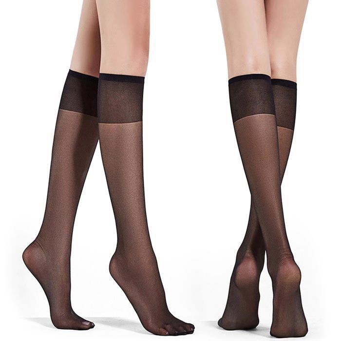 Chaussettes genou nylon - 4 paires Noir 20D - Bas hauts transparents orteils renforcés souples - Accessoire