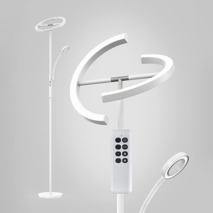 Lampadaire Avec étagères En Verre - LED 20W Réglable, Pivotant 360° - Pour Salon, Chambre, Bureau - Noir, 4 étagères Triangulaires