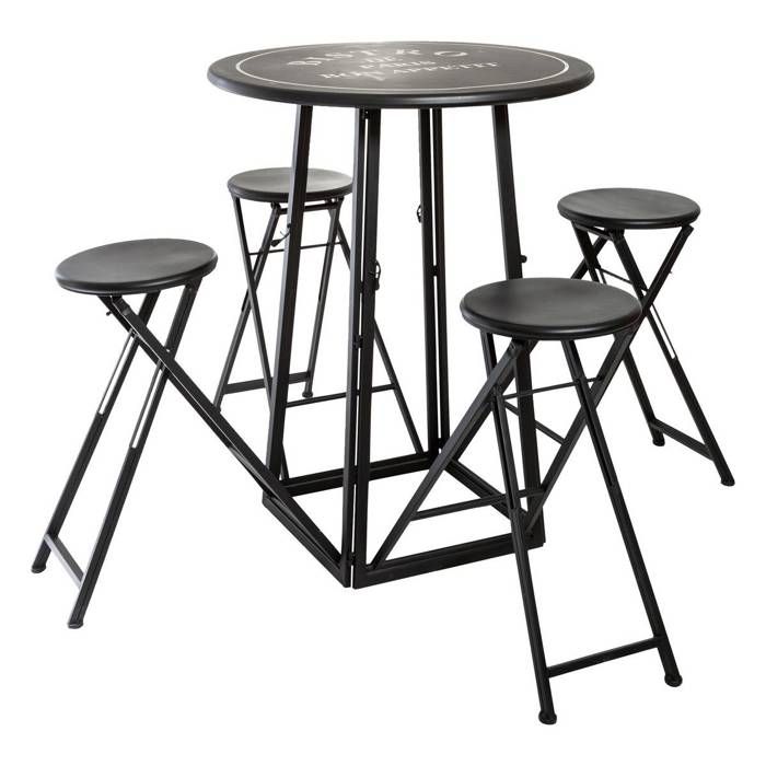 ensemble table haute et 4 tabourets - atmosphera - contemporain - gain de place maximum - métal - noir