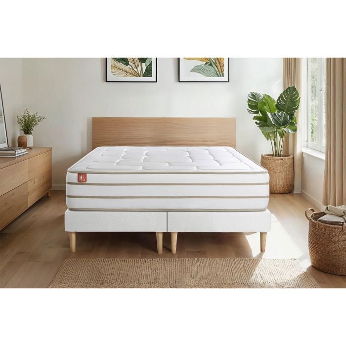 Pack matelas LE DOUILLET 180x200cm Mémoire de forme BioVisco + double sommiers Blanc + 2 oreillers + couette