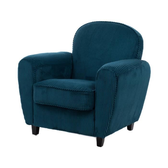 fauteuil club 74x78x87 cm en velours côtelé bleu foncé - drime