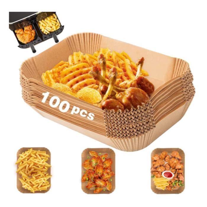 100 Feuilles Papier Cuisson Air Fryer 20x20cm - Anti-adhésif, Sans BPA, Pour Friteuses 4.5-8L