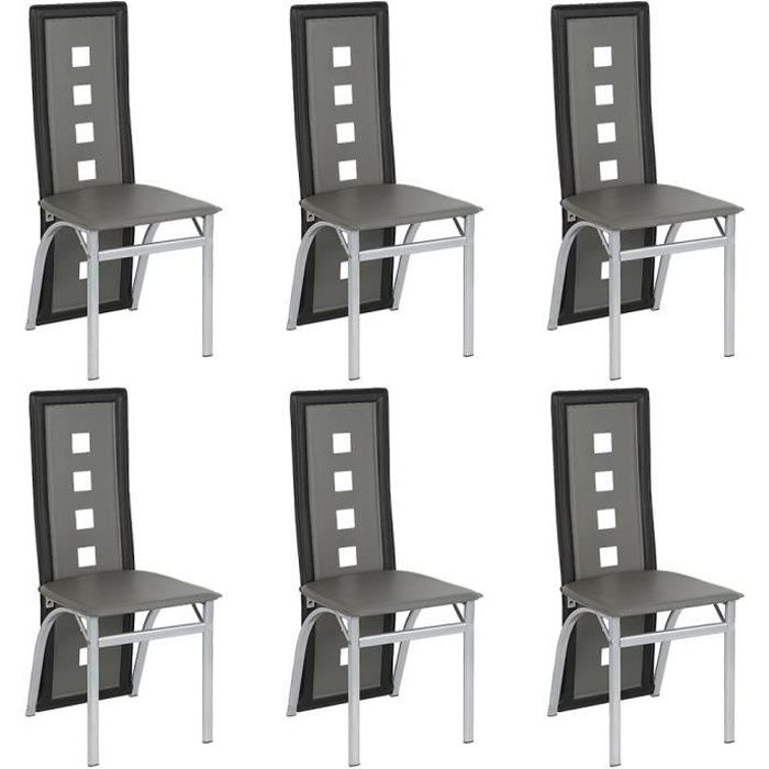 chaises salle à manger gris-noir - luxstore - lot de 6 - simili - inox - confortable - hauteur d'assise 43 cm