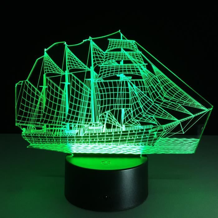 FISSEN 3D bateau à voile LED Lampe dillusion Lumière de Nuit avec Câble USB et 7 Couleurs Décoration pour Enfant Chambre Chevet Table de Bébé Enfant Cadeau De Noël Fête Anniversaire 